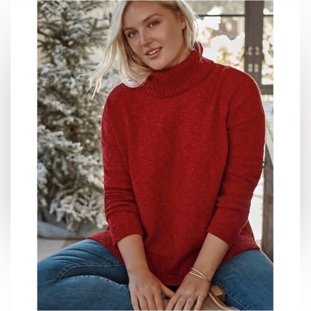 J. Jill Cotton/Wool Mock-neck Red Mixed Tweed Long Sleeve Pullover Sweater XS